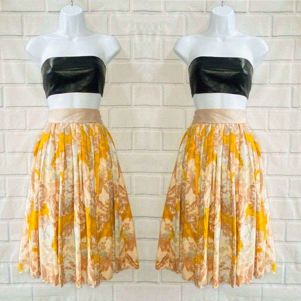 Beautiful Pink & Yellow Floral Print Pleated Skirt